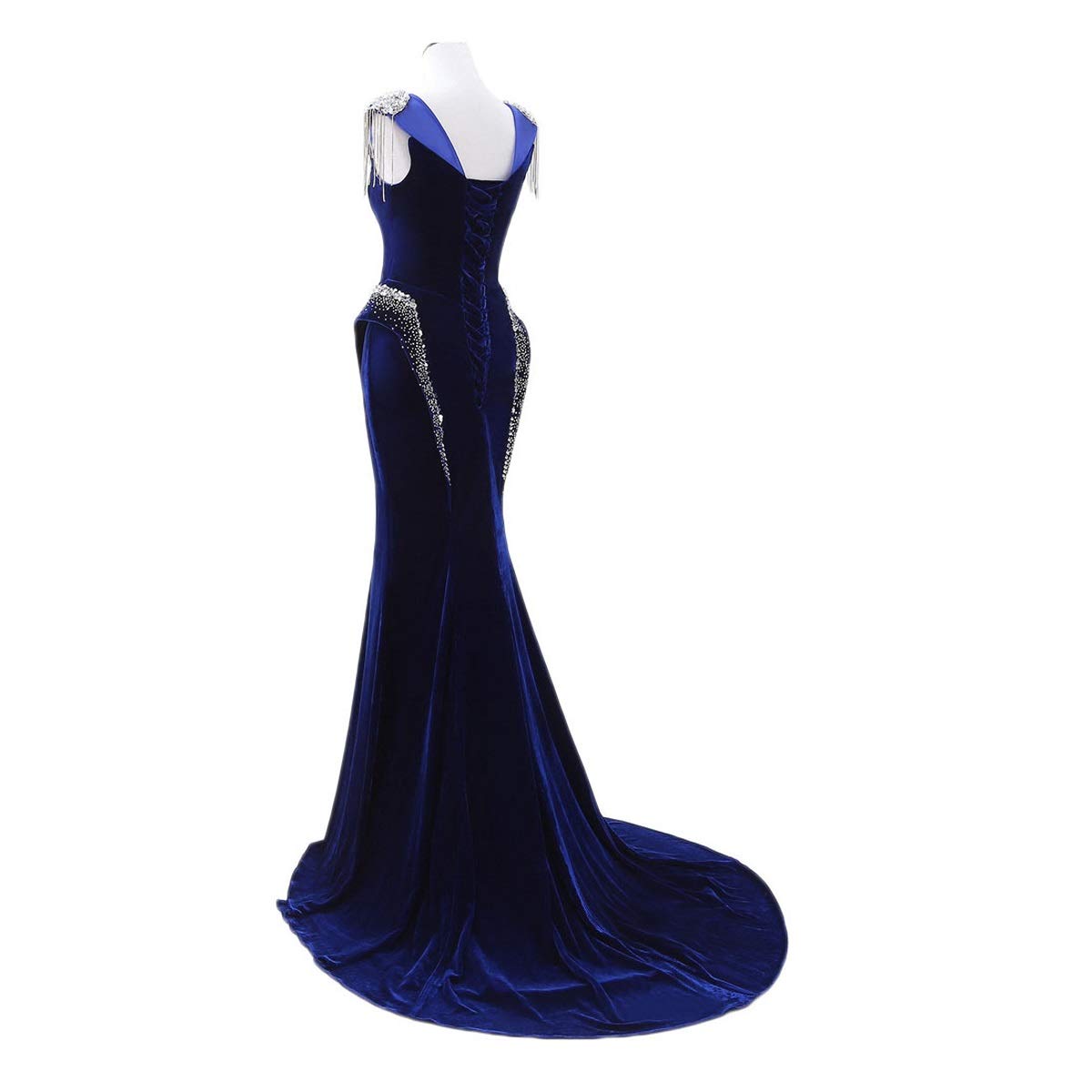 Elegant Women's Symmetrical Trumpet Mermaid Velvet Long Evening Dress with Beaded Tassel - Perfect for Prom, Gala, Wedding & Formal Events