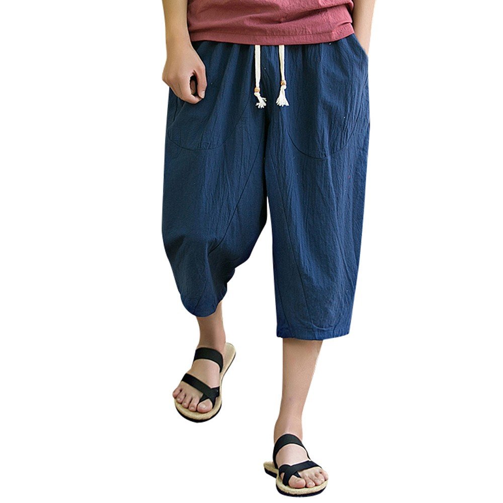 Men's Casual Linen Harem Pants - Breathable Baggy Slim Fit Calf-Length Trousers for Sports & Lounge Wear | Perfect for Yoga, Gym, and Summer Outdoor Activities