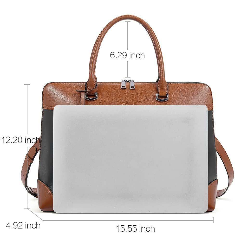 CLUCI Genuine Leather Briefcase for Women - 15.6 Inch Laptop Business Bag, Professional Work Tote with Shoulder Strap - Perfect for Office, Meetings & Business Travel