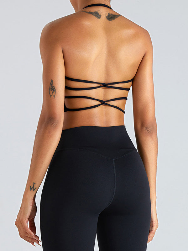 ZASUWA Women's Solid Color Backless Cross Back Sports Bras - Workout, Yoga, Running & Gym Activewear