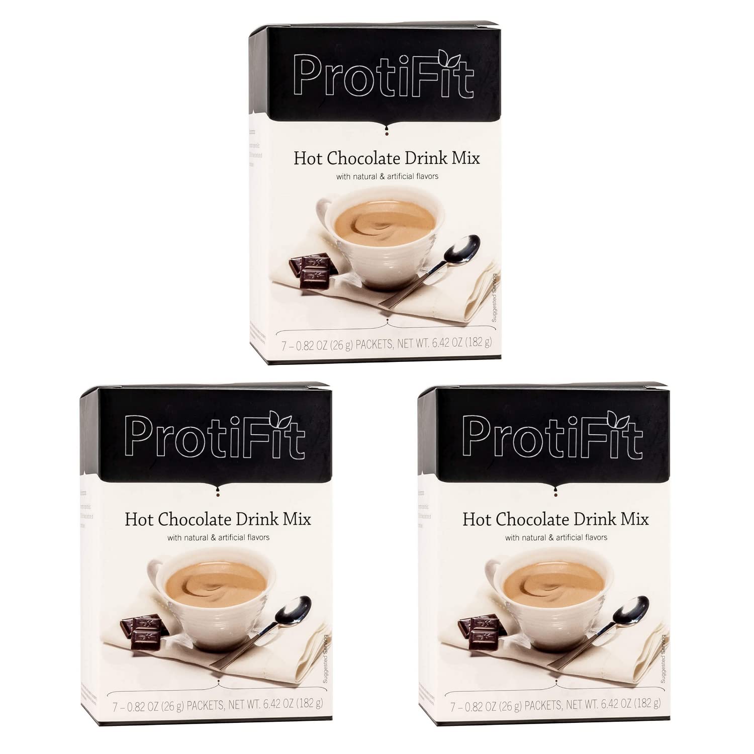 PROTIFIT High Protein Hot Chocolate Drink Mix 3 Pack - 15g Protein, Low Calorie, Low Carb, Low Fat, Low Sugar, Cholesterol Free, Ideal Protein Compatible (7 Servings Per Box) - Perfect for Weight Loss, Keto Diet & Post-Workout Recovery