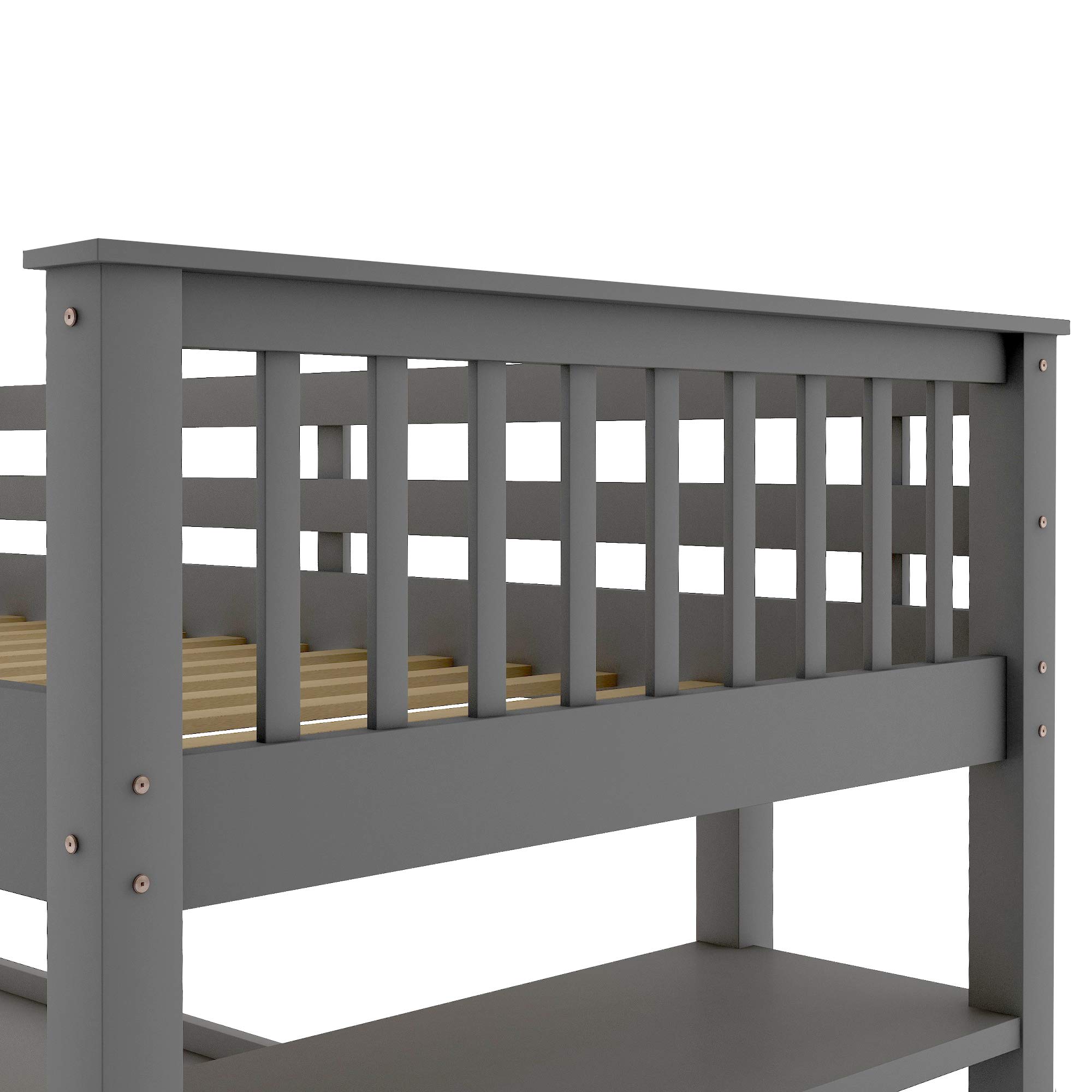 Twin Size Loft Bed with Storage Shelves & Under-Bed Desk - Solid Rubber Wood Space Saving Loft Bed for Kids, Teens & Adults (Gray) - Perfect for Small Bedrooms, Dorms & Studio Apartments