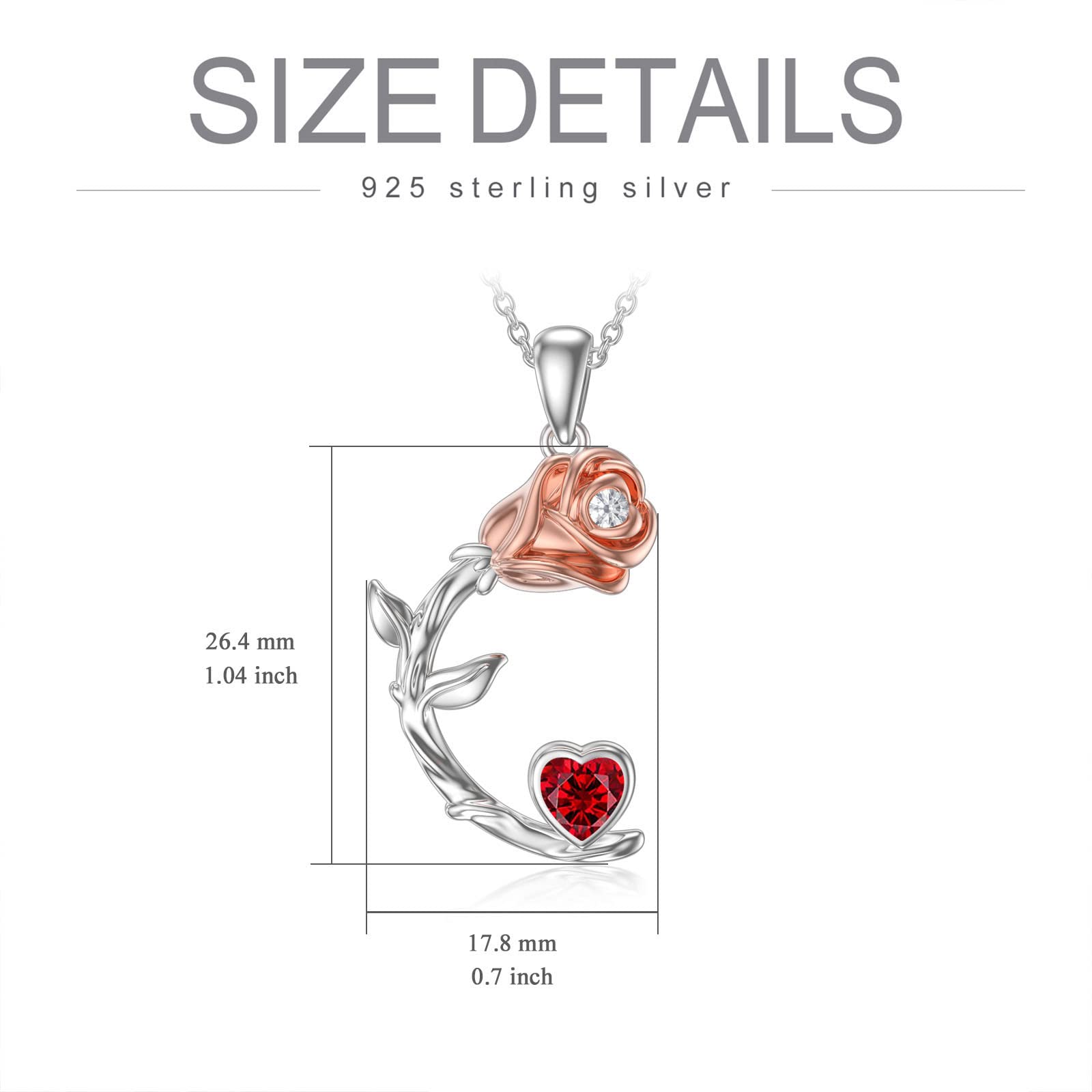 OCJ Rose Moon Necklace - 925 Sterling Silver Rose Pendant with Heart Birthstone, Elegant Jewelry for Women | Perfect Birthday, Christmas & Anniversary Gift for Her, Wife or Girlfriend | Ideal for Date Nights, Weddings & Special Occasions