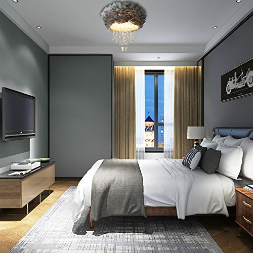 LITFAD Modern Grey Feather Ceiling Light with Crystal Accents - 19.5