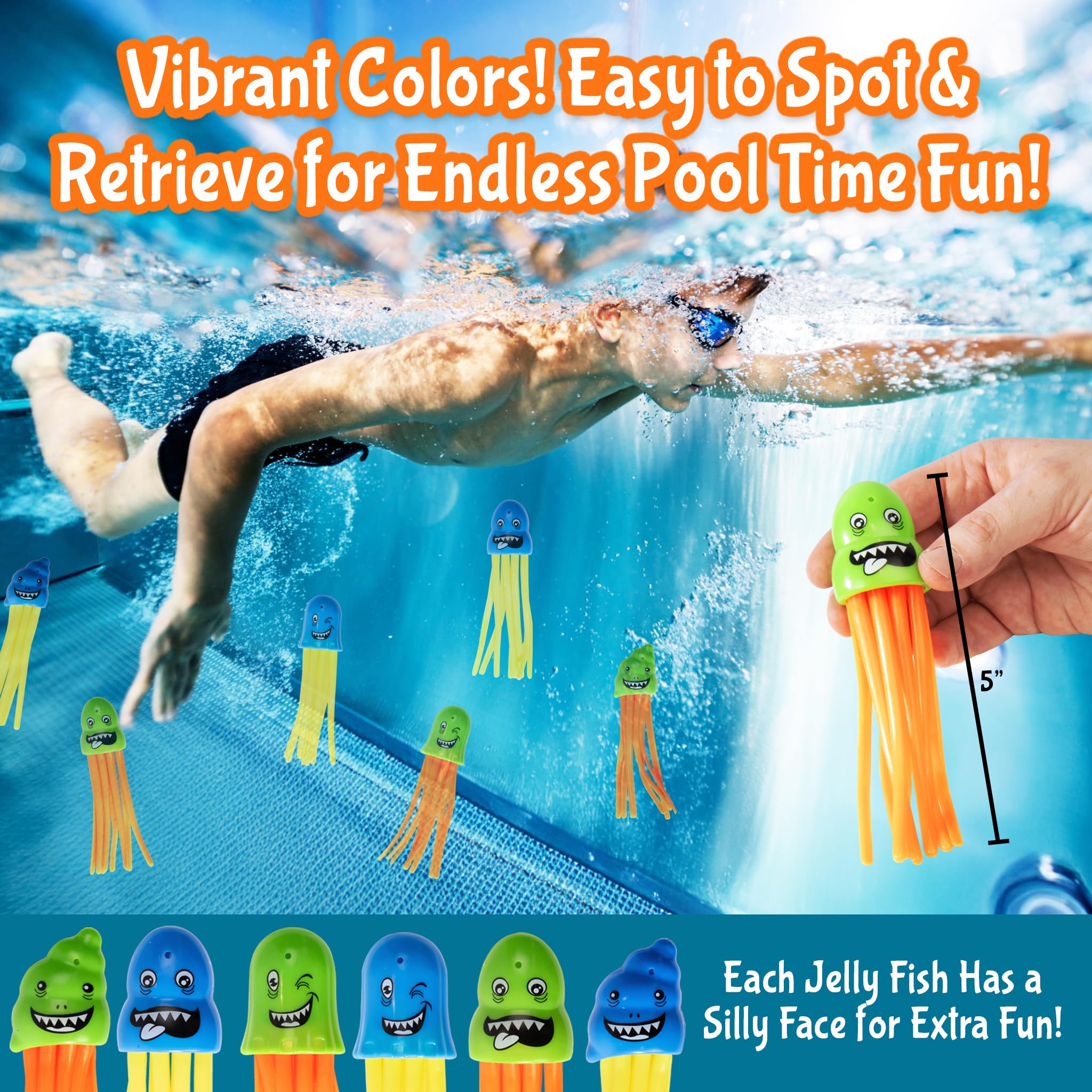 Kids' Play Diving Pool Toys - 6 Pack Colorful Octopus & Jellyfish Swimming Pool Toys for Toddlers | Fun Water Games for Beach, Backyard & Summer Pool Parties