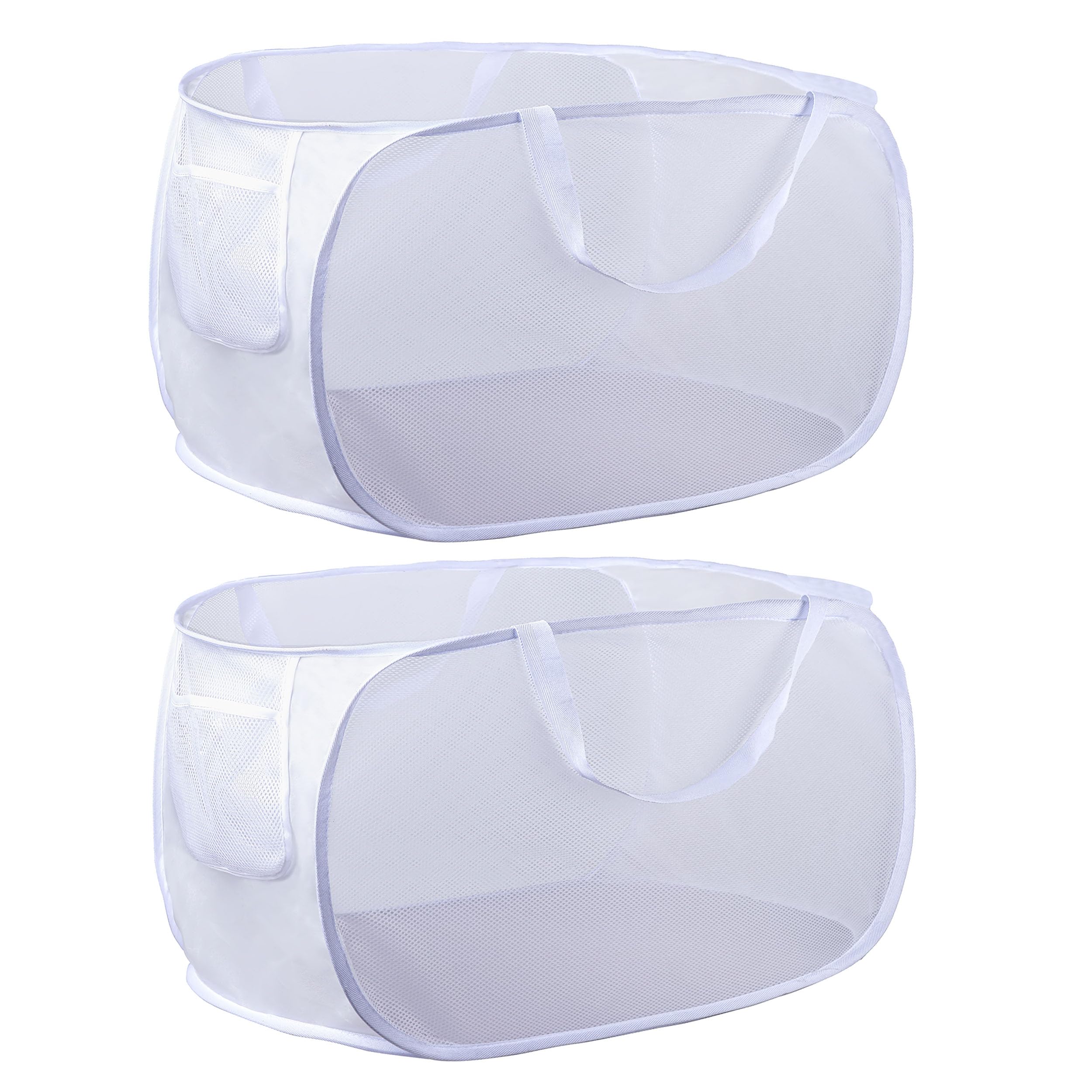 Collapsible Laundry Baskets - Foldable Mesh Pop Up Laundry Hamper with 2 Reinforced Handles (Set of 2, White) - Perfect for Small Spaces, Dorm Rooms, and Travel Storage