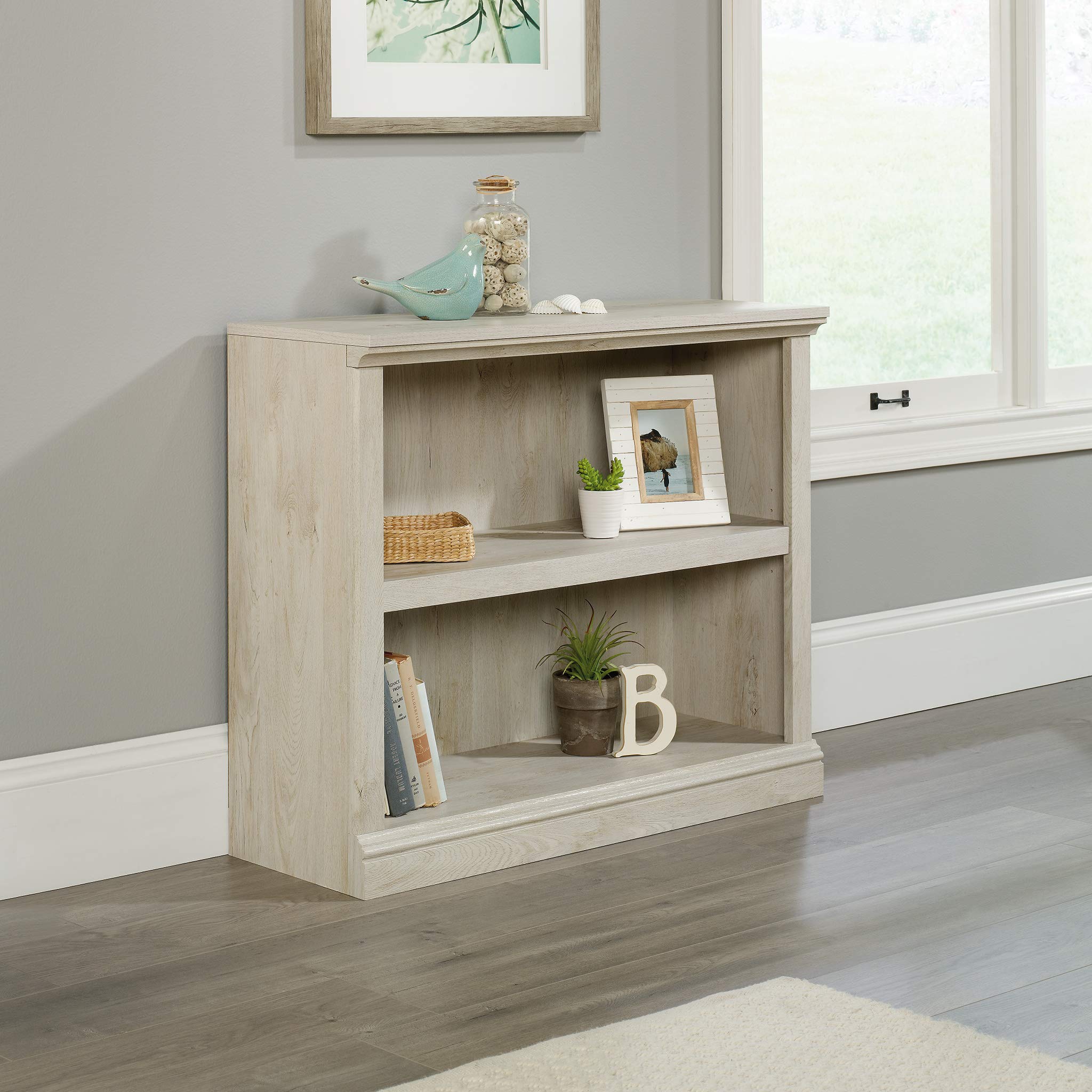 Sauder 2-Tier Wooden Bookcase - Multipurpose Bookshelf for Home Office & Living Room in Chalked Chestnut - Perfect for Organizing Books, Decor & Storage