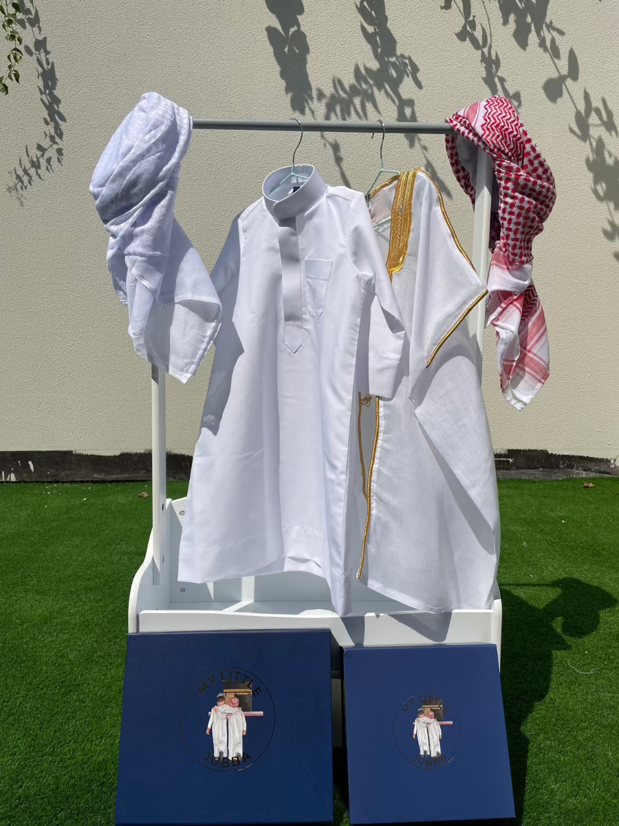 Premium Baby Boy Thobe Gift Set - White Bisht for 0-12 Months | 4-Piece Outfit for Special Occasions & Celebrations