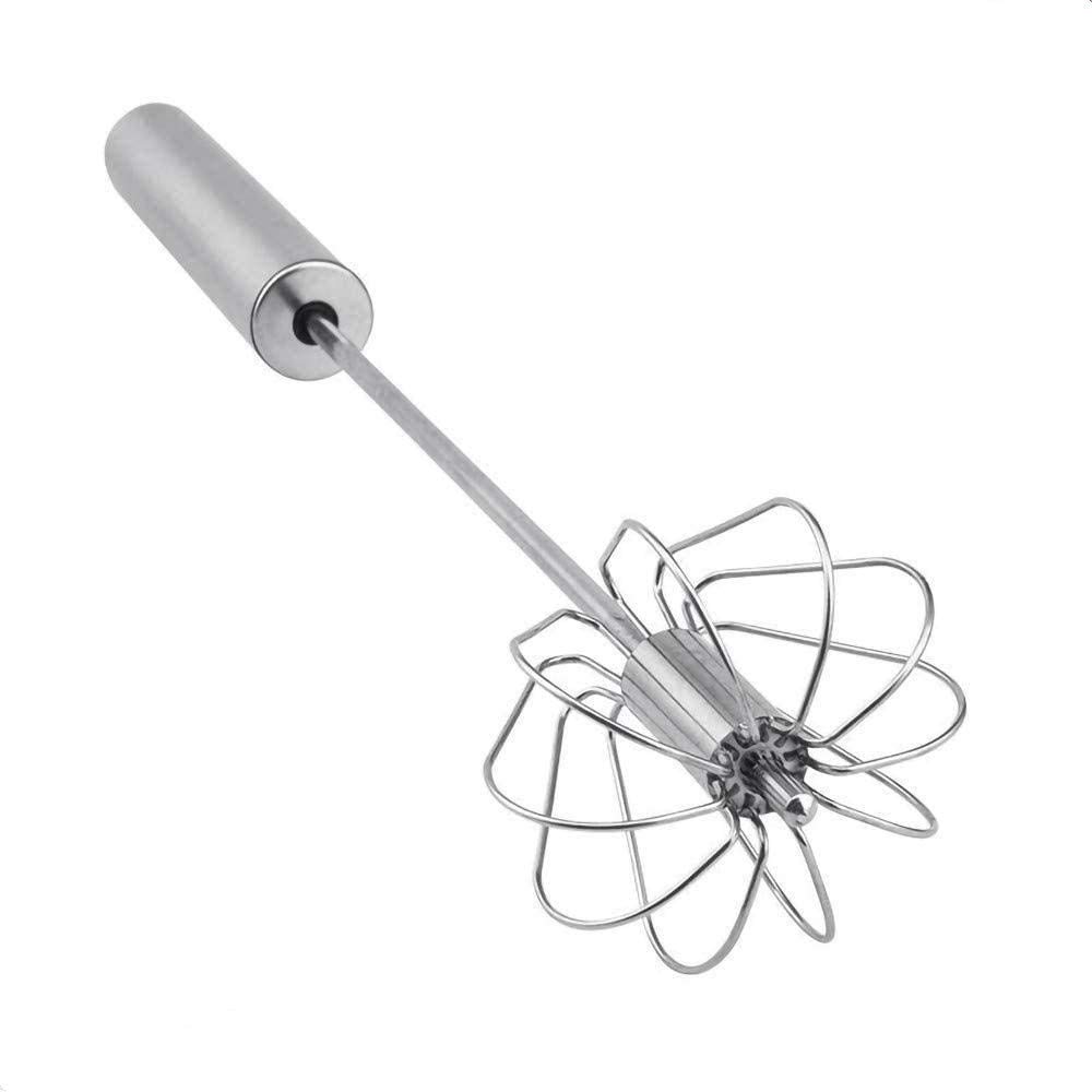 2 Pack Stainless Steel Rotary Egg Beater - Semi Automatic Hand Push Whisk Blender for Eggs, Milk Frothing & Mixing | Durable 14