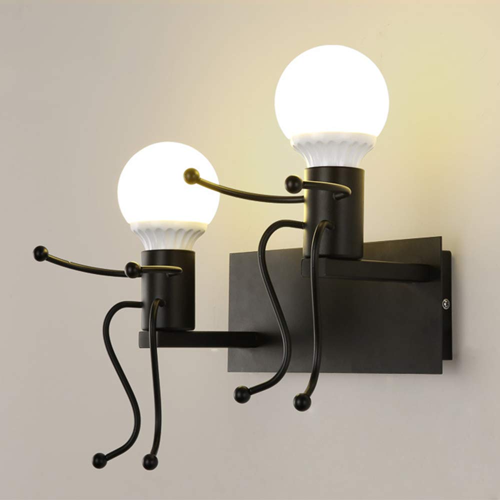 Nordic Creative Wall Lamp E27 - Modern Small Iron Man Wall Light Fixture with Cartoon Design for Kids Room, Hallway, Bedroom, Kitchen, Bar, Cafe & Restaurant - LED Living Room Night Light for Cozy Ambiance
