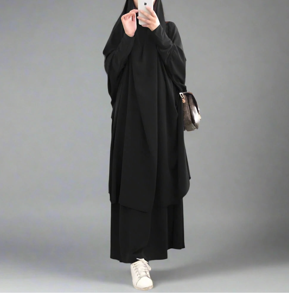 2-Piece Overhead Nida Jilbab Prayer Dress Set - Islamic Hijab Prayer Garment for Women - Perfect for Salah, Mosque, and Daily Modest Wear