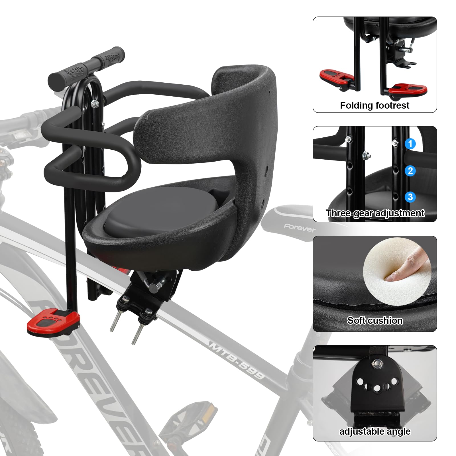 **YouTeMei Front Mounted Baby Bike Seat for Toddlers 1-3 Years - Adjustable & Safe Child Bike Seat for Adult & Mountain Bikes - Perfect for Family Rides, Commuting & Outdoor Adventures**
