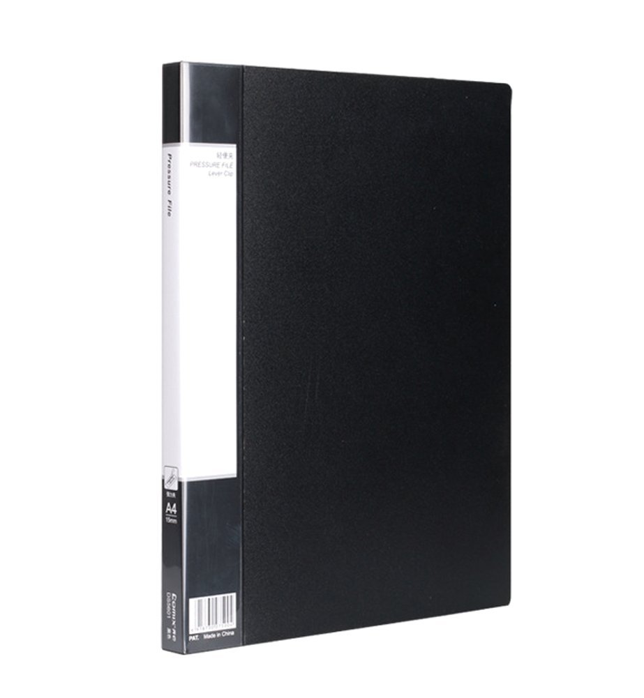 Black Plastic File Folder with Double Clips - Document Organizer for Office, School, and Home Use