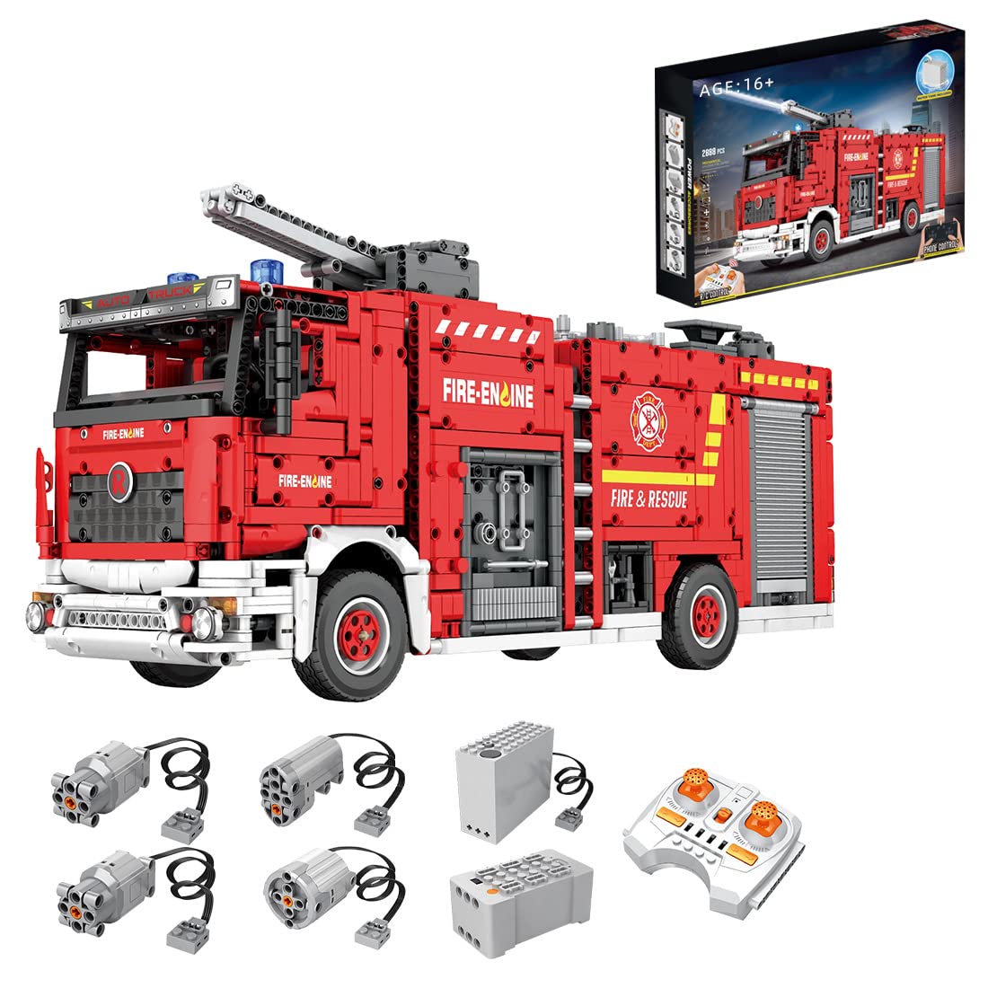Technic Fire Truck Building Blocks Kit - 2888 Pcs Remote Control Model with Water Spraying Function, Compatible with Lego - Perfect for STEM Learning, Creative Play & Collectors