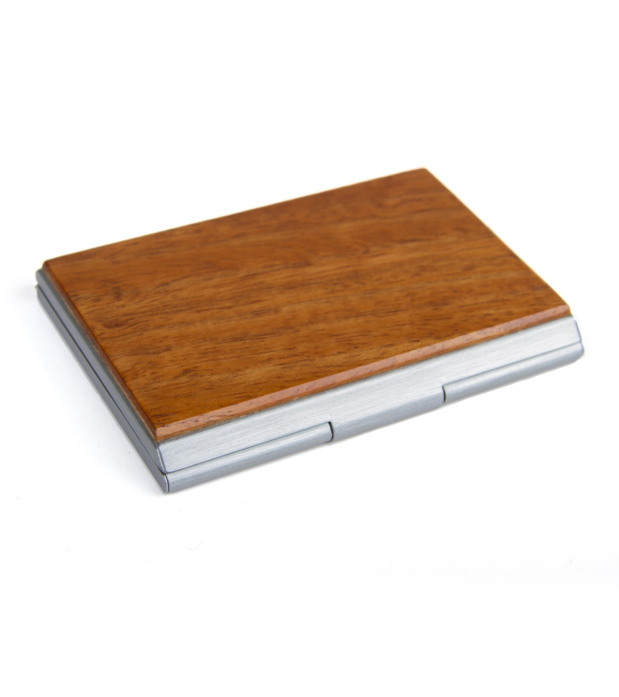 Premium Koa Wood Business Card Holder - Sleek Silver Design for Professional Networking & Gifting