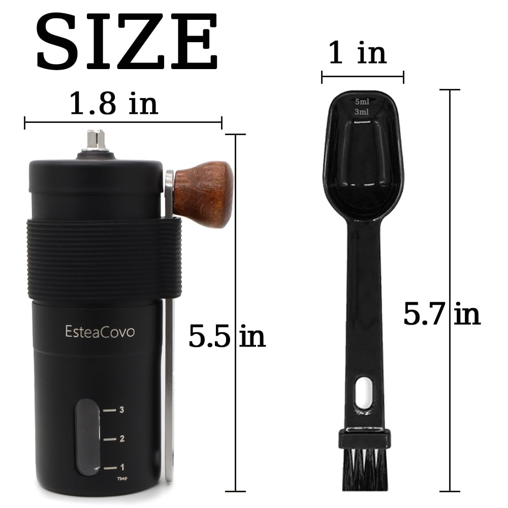 Premium Manual Coffee Grinder with Ceramic Burr - Adjustable Coarseness, Stainless Steel Hand Crank Espresso Mill for Home, Travel & Camping | Portable Storage Pouch & Cleaning Brush Included | Perfect for Fresh Coffee, French Press & Outdoor Adventures