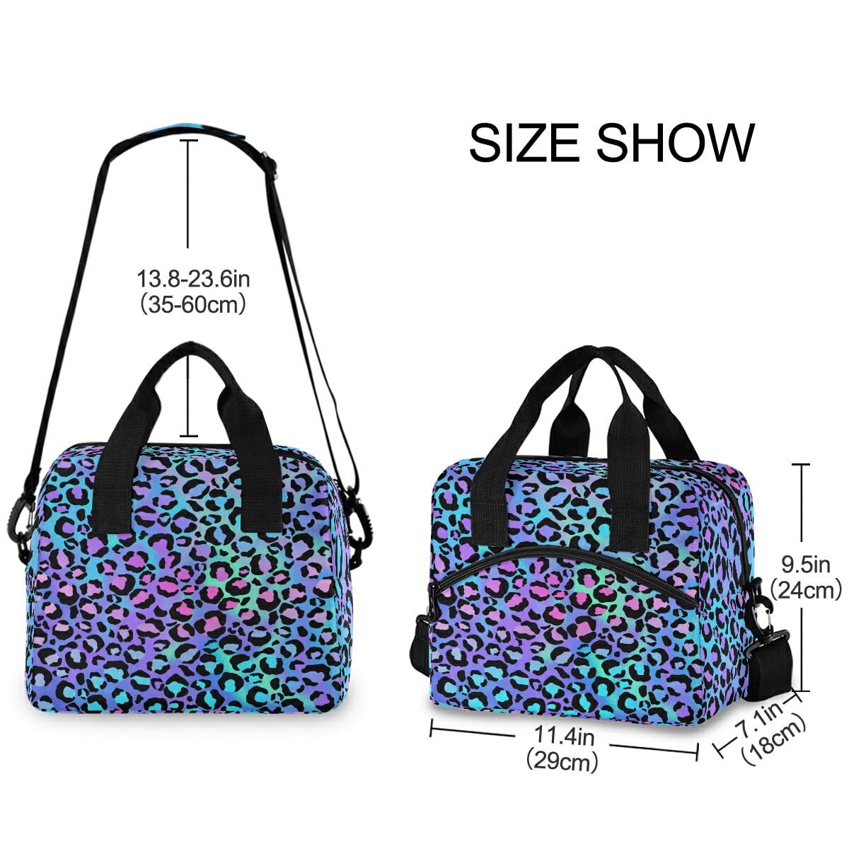 Insulated Lunch Bag - Neon Gradient Leopard Design, Reusable & Leakproof Cooler Tote for Women & Men - Perfect for Work, School, Picnics & Outdoor Activities