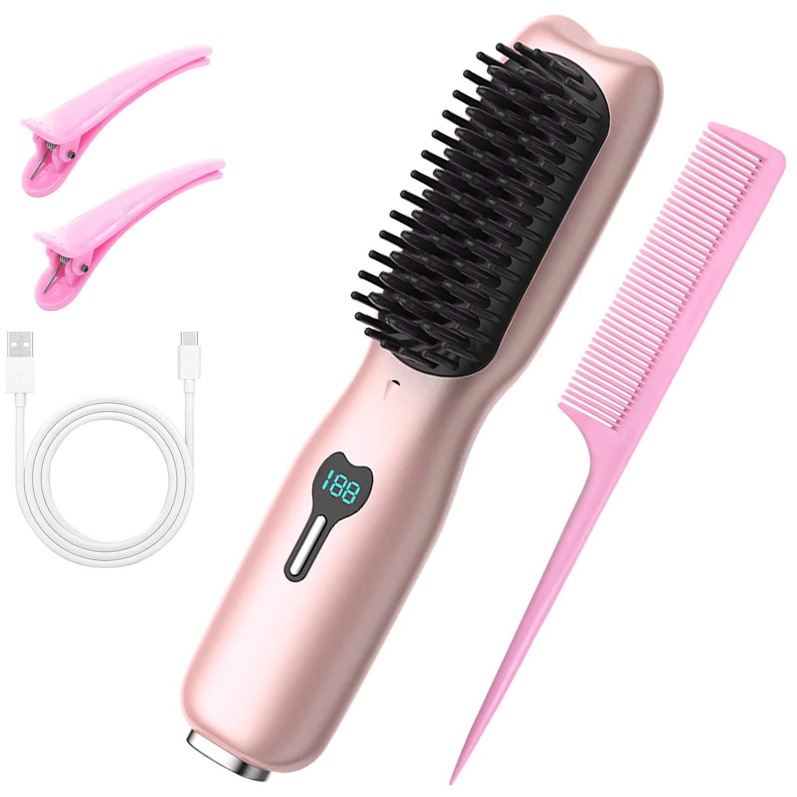 Wetene Wireless Hair Straightening Comb - USB Rechargeable Electric Styling Brush for Smooth & Silky Hair | Portable Curling Iron for Travel, Home & Salon Use