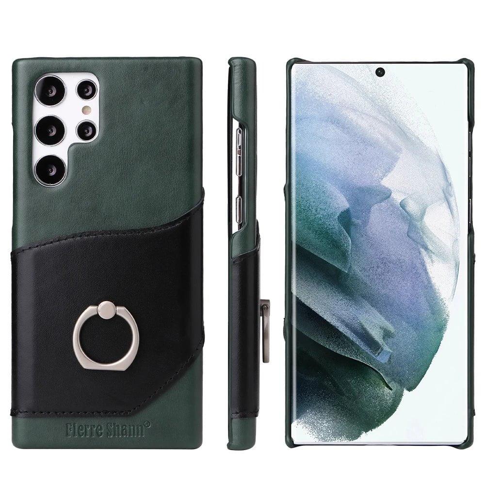 Samsung Galaxy S24 Genuine Leather Ring Case - Premium Protection with Stylish Ring Stand for Hands-Free Viewing & Convenient Carrying