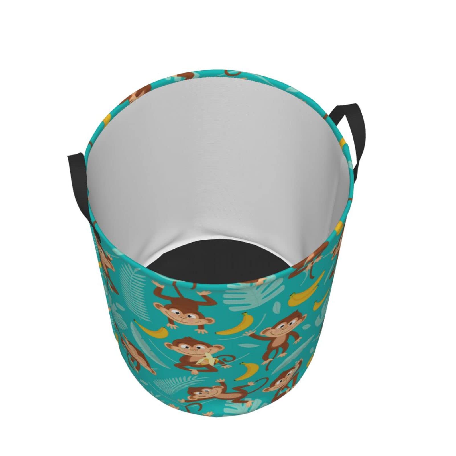 Funny Monkey Collapsible Laundry Basket - Waterproof Fabric Hamper with Handle for Clothes, Toys & Storage | Large Organizer Bin for Bathroom, Bedroom & Kids Room | Cute Tropical Banana Design