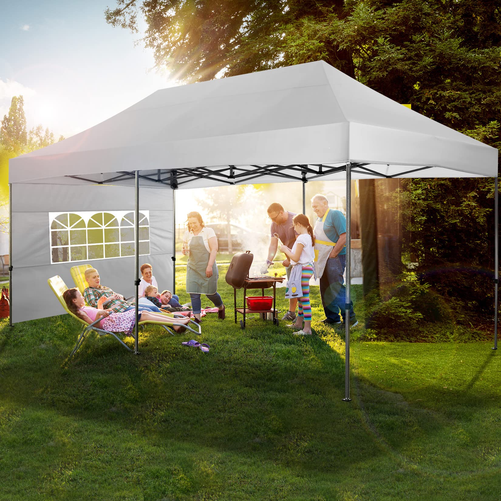 COBIZI 10x20 Heavy Duty Pop Up Canopy Tent - UPF 50+ Waterproof Gazebo with 6 Sidewalls & Roller Bag - All Weather Commercial Outdoor Tent for Weddings, Parties, Camping & Backyard Events (White)