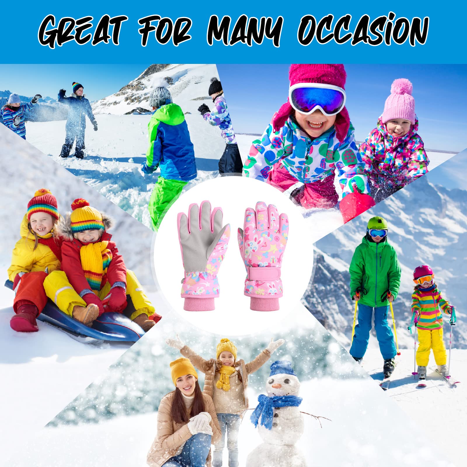 **Warm Kids Ski Gloves for Boys & Girls - Waterproof Winter Snow Gloves with Fleece Lining - Perfect for Skiing, Snowboarding & Cold Weather Play**