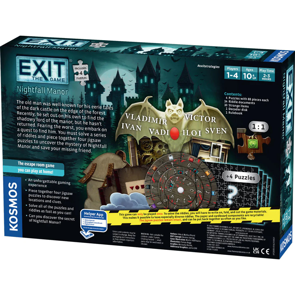 Exit: Nightfall Manor - Escape Room Board Game for Adults & Teens | Horror Mystery Adventure | Perfect for Game Nights & Halloween Parties