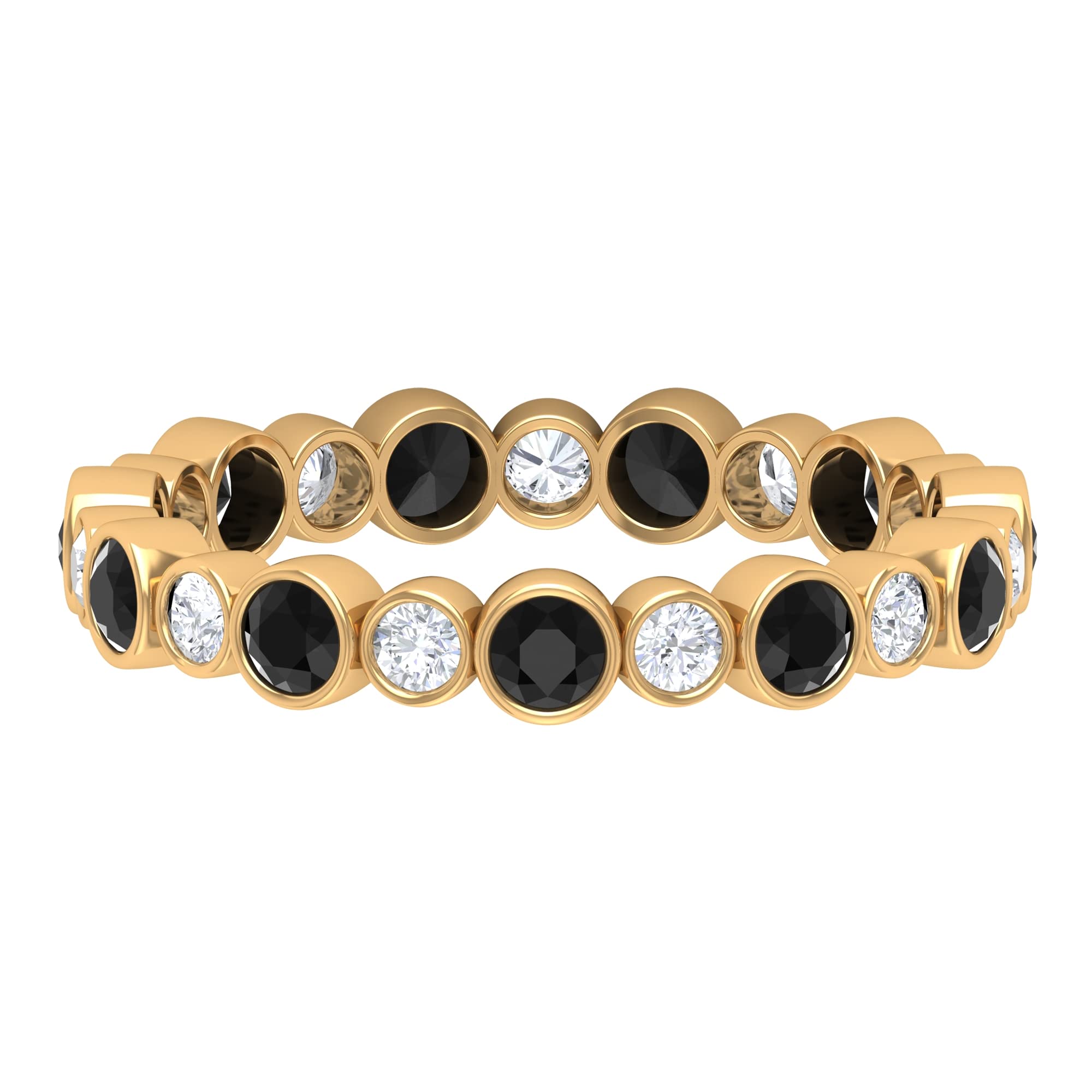 1 CT Black Onyx and Diamond Eternity Ring - 14K Solid Gold Bezel Set Wedding Band, Anniversary Gift for Her - Perfect for Bridal Jewelry & Special Occasions