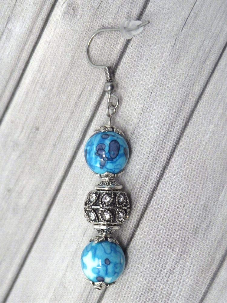 Stainless Steel Earrings with Blue & White Jade Beads & Crystals - Elegant Dangle Jewelry for Women, Gift for Her, Perfect for Parties, Weddings & Everyday Wear