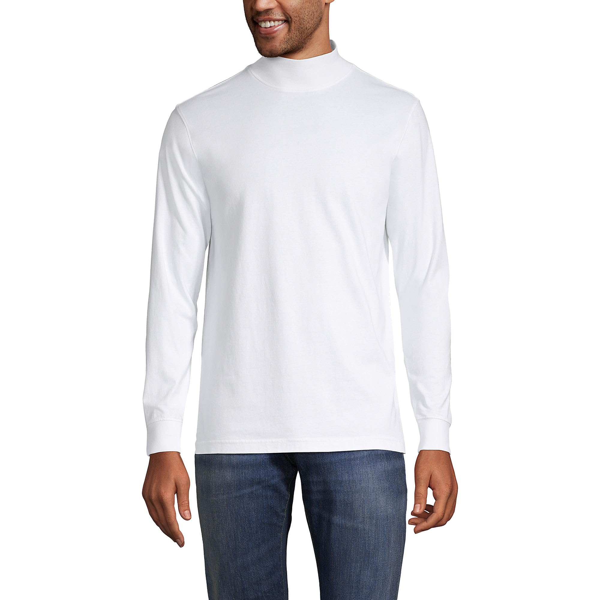 Lands' End Men's Super-T Cotton-Blend Mock Turtleneck Shirt | Comfortable Long Sleeve Casual Top for Work & Everyday Wear