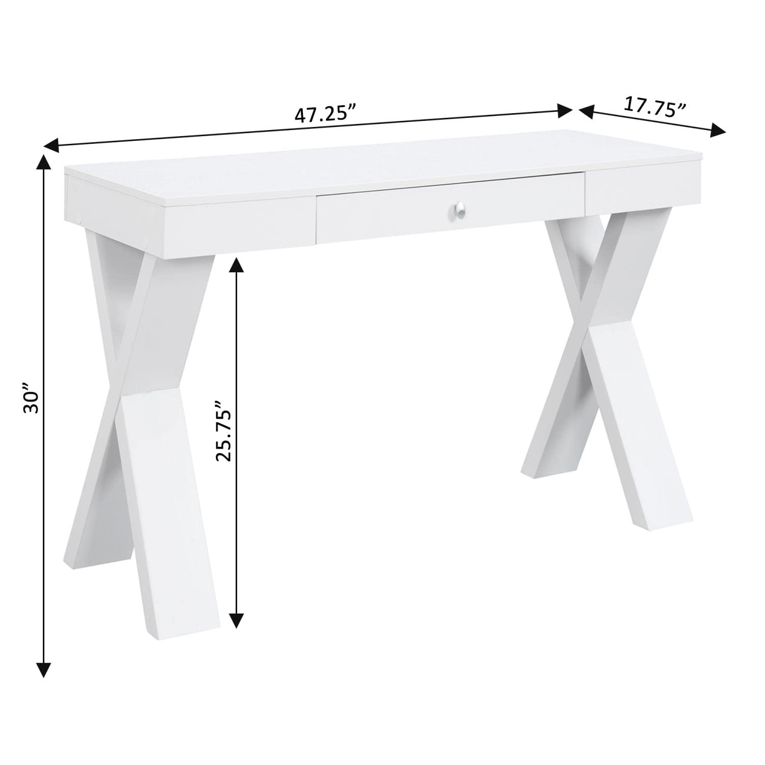 Convenience Concepts Newport 1 Drawer White Writing Desk - Compact Home Office Furniture for Small Spaces, Study Rooms & Dorm Rooms