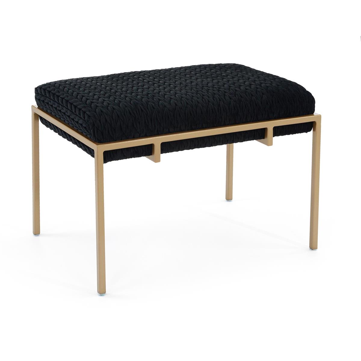 Andara Gold Upholstered Bench with Black Fabric and Brass Legs - Stylish Seat for Bedroom, Living Room or Entryway