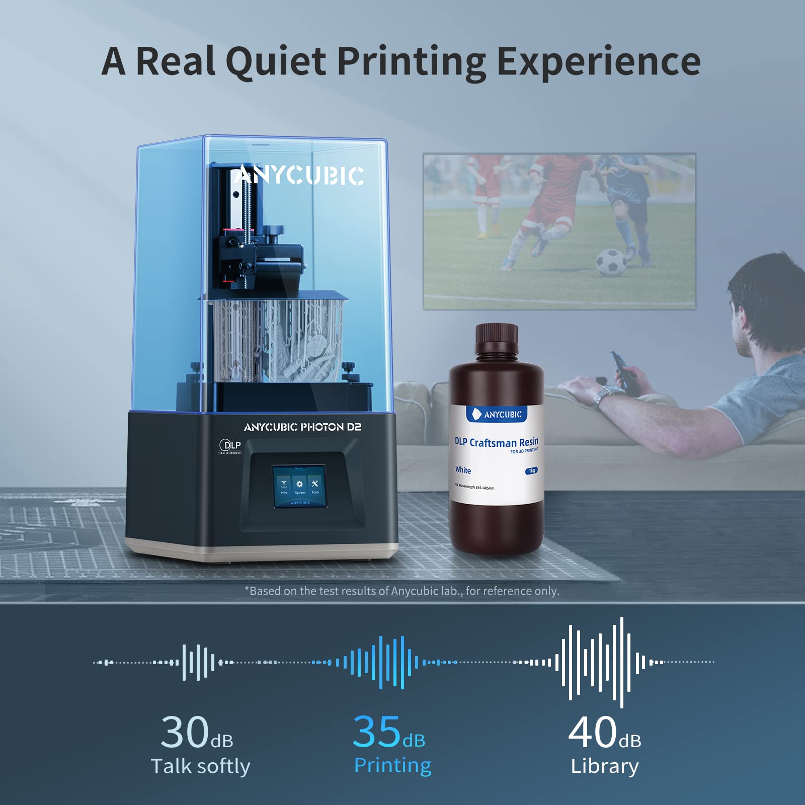 ANYCUBIC Photon D2 Resin 3D Printer - High Precision DLP 3D Printer with Ultra-Silent Printing, 20000+ Hours Lifespan, Upgraded 5.1