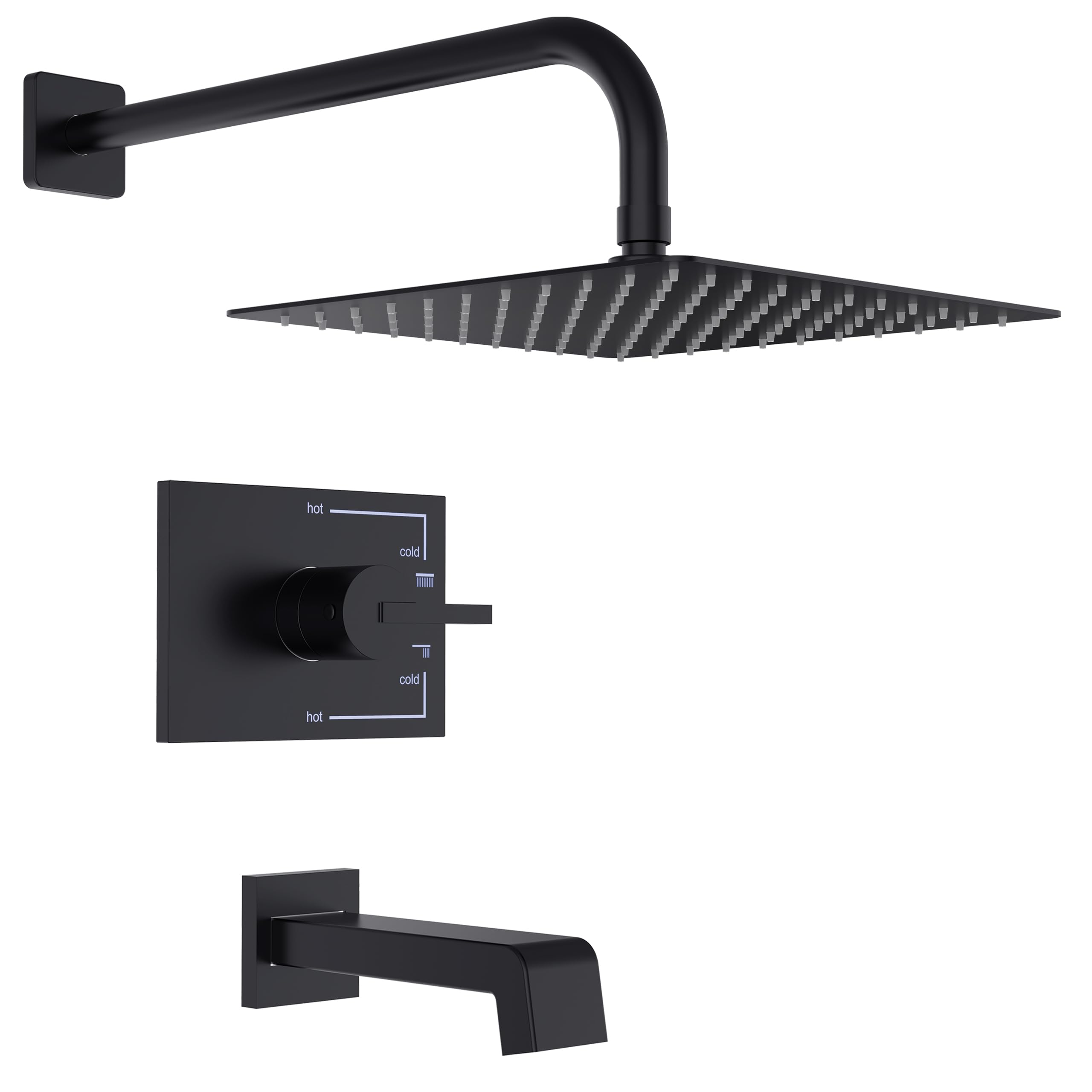 Premium Matte Black Shower Faucet Set - 12 Inch Rainfall Shower Head with Tub Spout & Handle (Includes Valve) | Modern Bathroom Upgrade for Spa-Like Experience