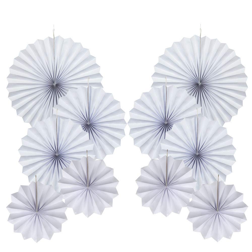 10-Pack White Round Paper Fan Ceiling Decorations - Elegant Party Hanging Fans for Weddings, Baby Showers & Home Decor