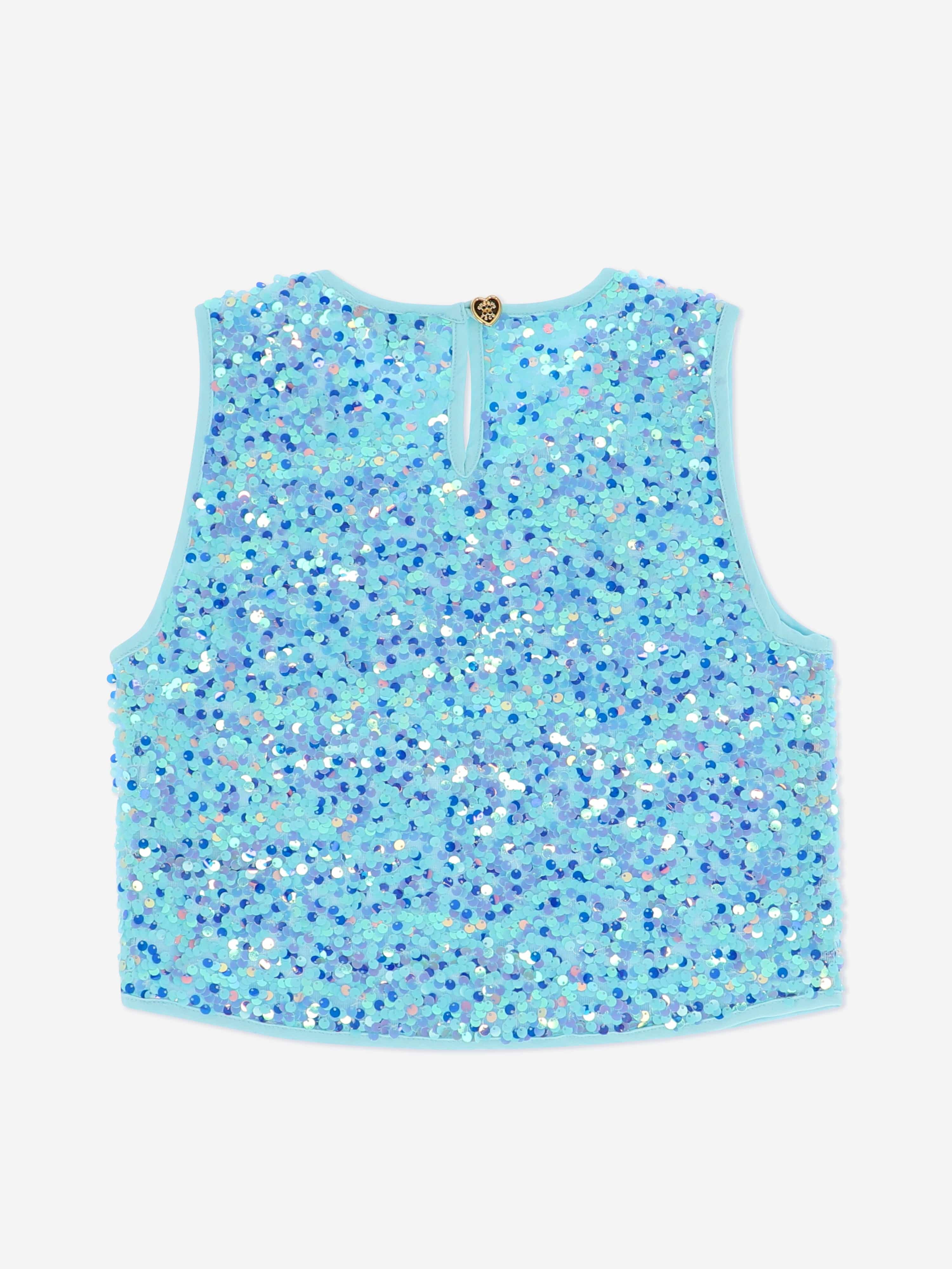 Angels Face Girls Diva Sequin Top in Blue | Sparkly Party Blouse for Kids | Perfect for Birthday Celebrations, Pageants & Special Occasions