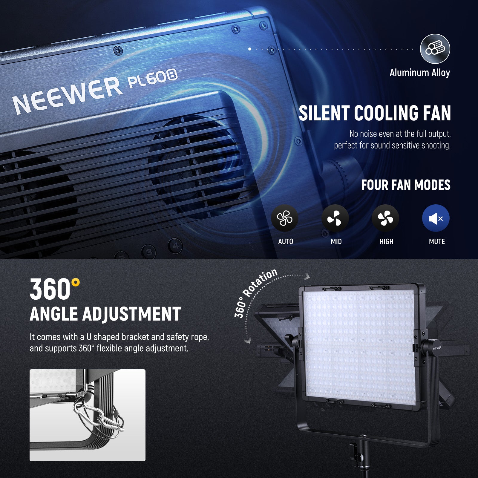 NEEWER PL60B Bi-Color LED Video Light Panel - 5600K & 3200K Adjustable, Dimmable Continuous Lighting for Photography, YouTube, Studio, Live Streaming & Video Production