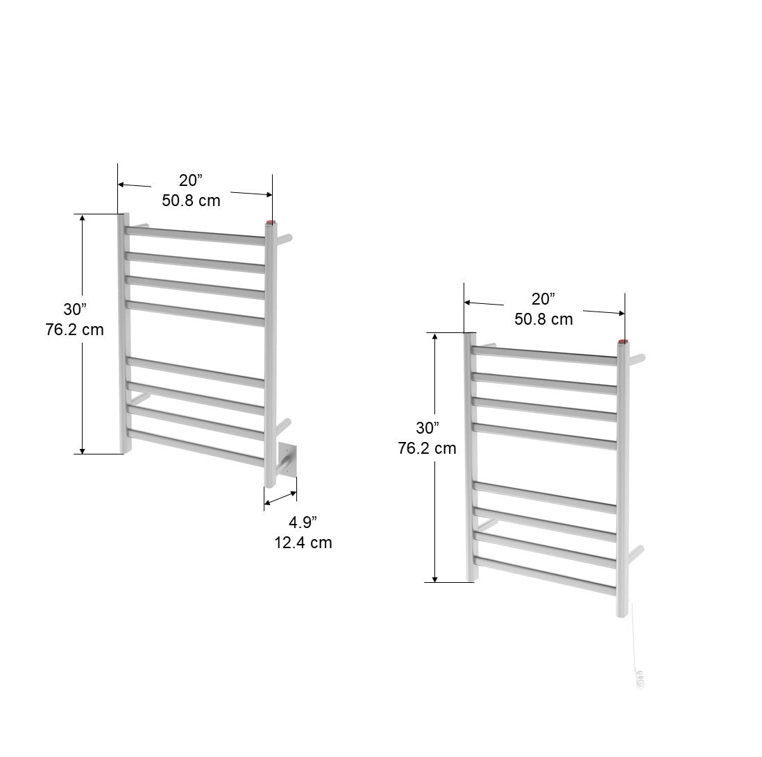 Prima Dual Extended 8 Bar Electric Towel Warmer - Hardwired & Plug-in Brushed Stainless Steel - Perfect for Bathrooms, Spas & Luxury Hotels