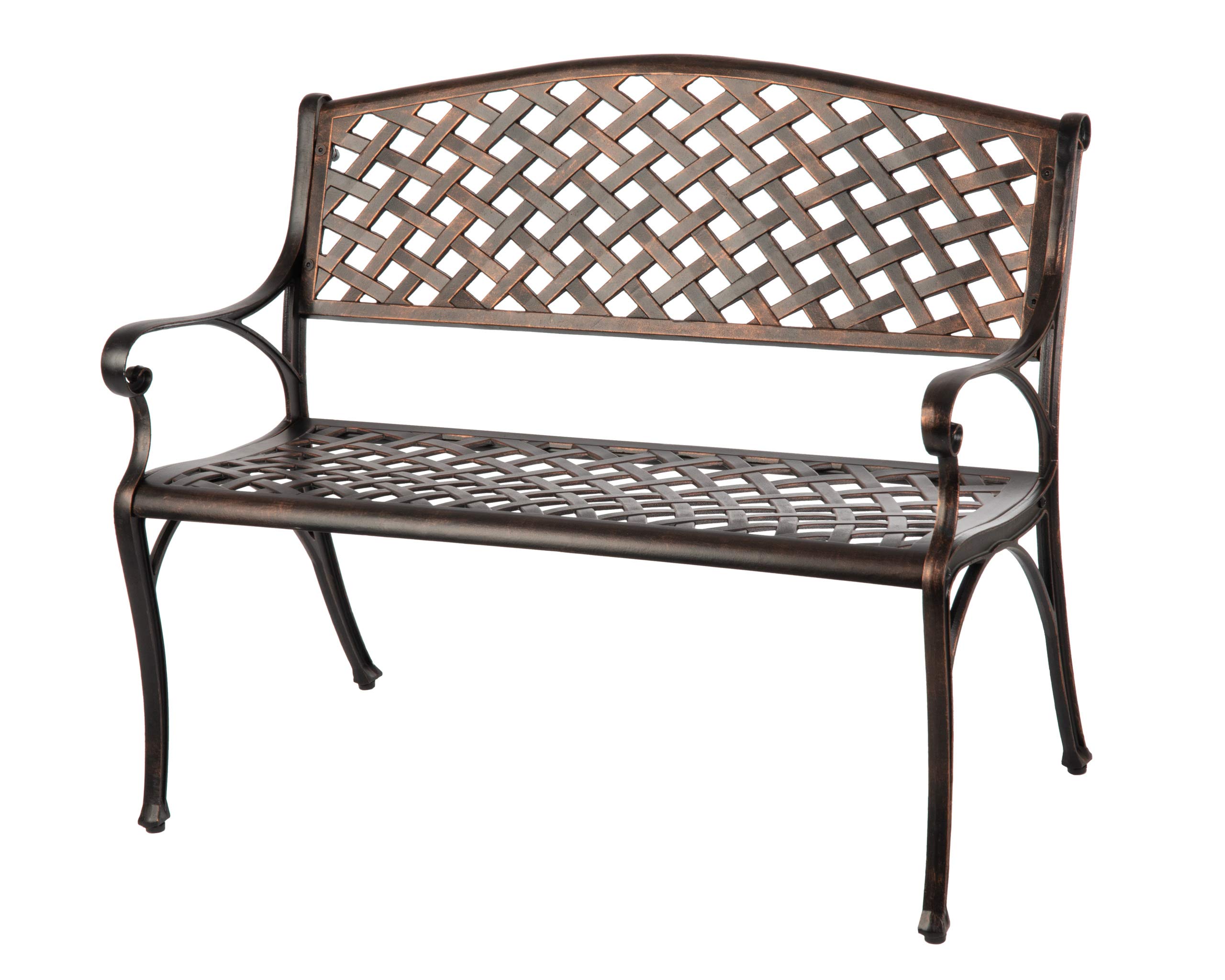 Patio Sense 61491 Lightweight Cast Aluminum Garden Bench - Sturdy Basketweave Design with Antique Bronze Finish for Backyard, Patio & Outdoor Relaxation | Perfect for Lounging, Entertaining & Enhancing Outdoor Spaces