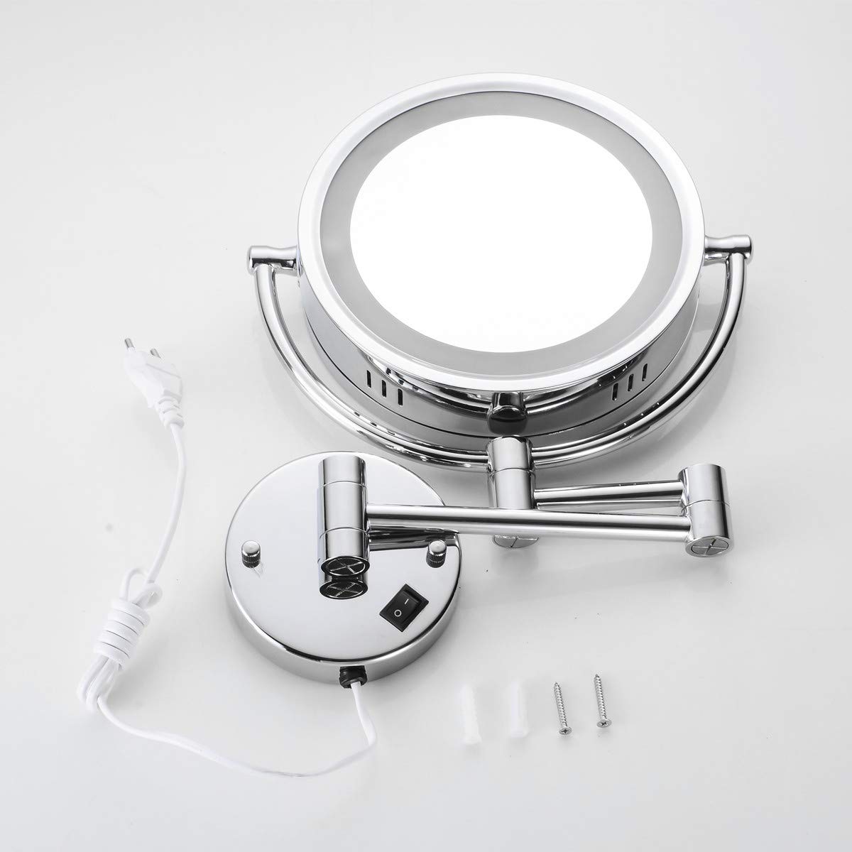 10X Magnification LED Lighted Wall Mount Makeup Mirror - 9 Inch Double Sided, 360° Swivel & 13 Inch Extension, Chrome Finish (Plug-in Power) - Perfect for Vanity, Bathroom & Professional Makeup Application