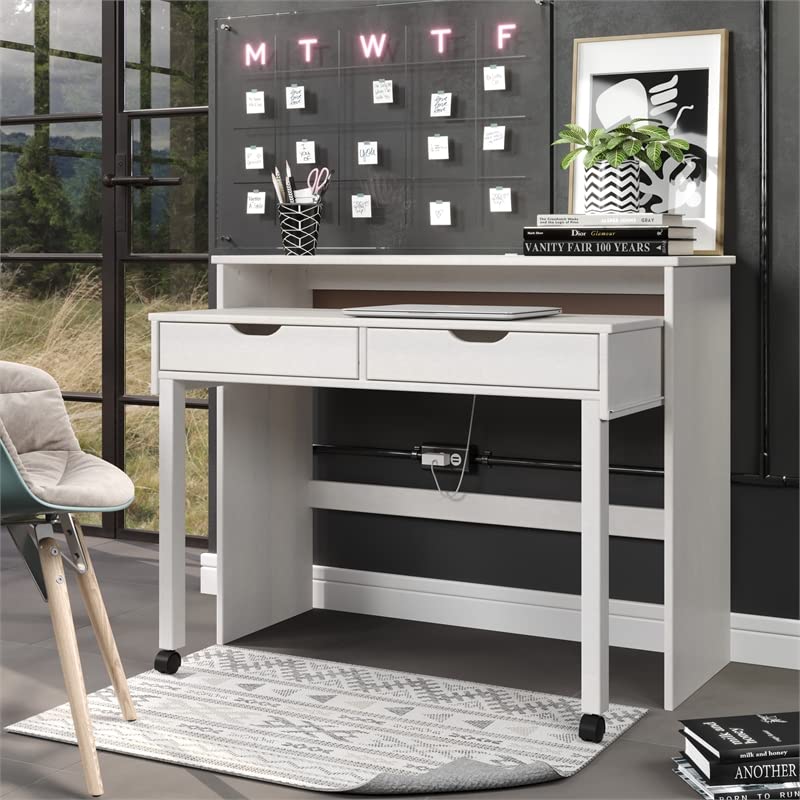 Linon Callie Extendable White Wood Console Desk - Stylish Home Office & Entryway Furniture for Small Spaces