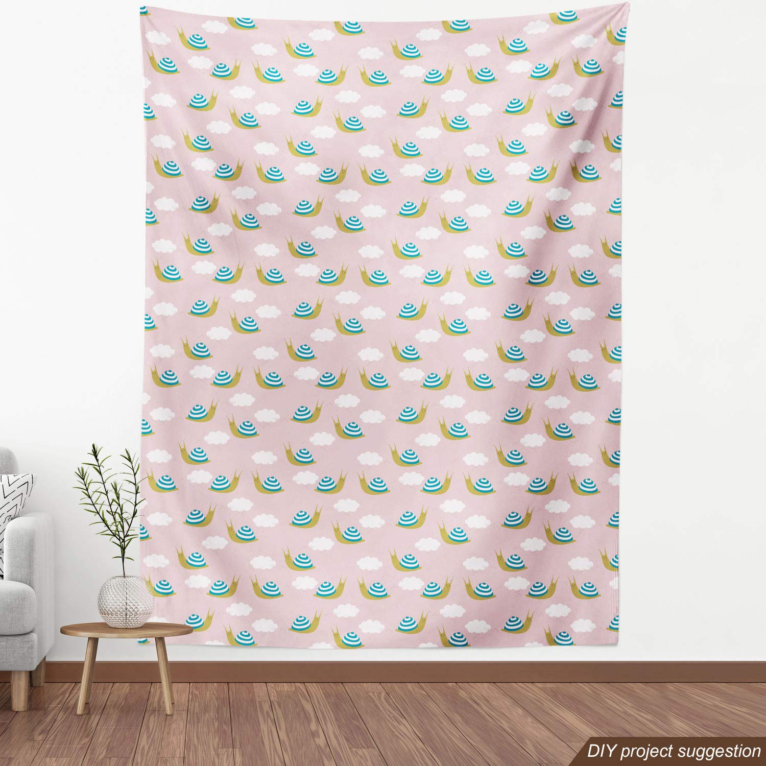 Ambesonne Snail Print Fabric by The Yard - Cartoon Animal Characters with Clouds Design for Upholstery, Curtains & Home Decor (10 Yards, Rose Sea Blue & Fawn) - Perfect for DIY Projects, Nursery Decor & Bohemian Style Interiors