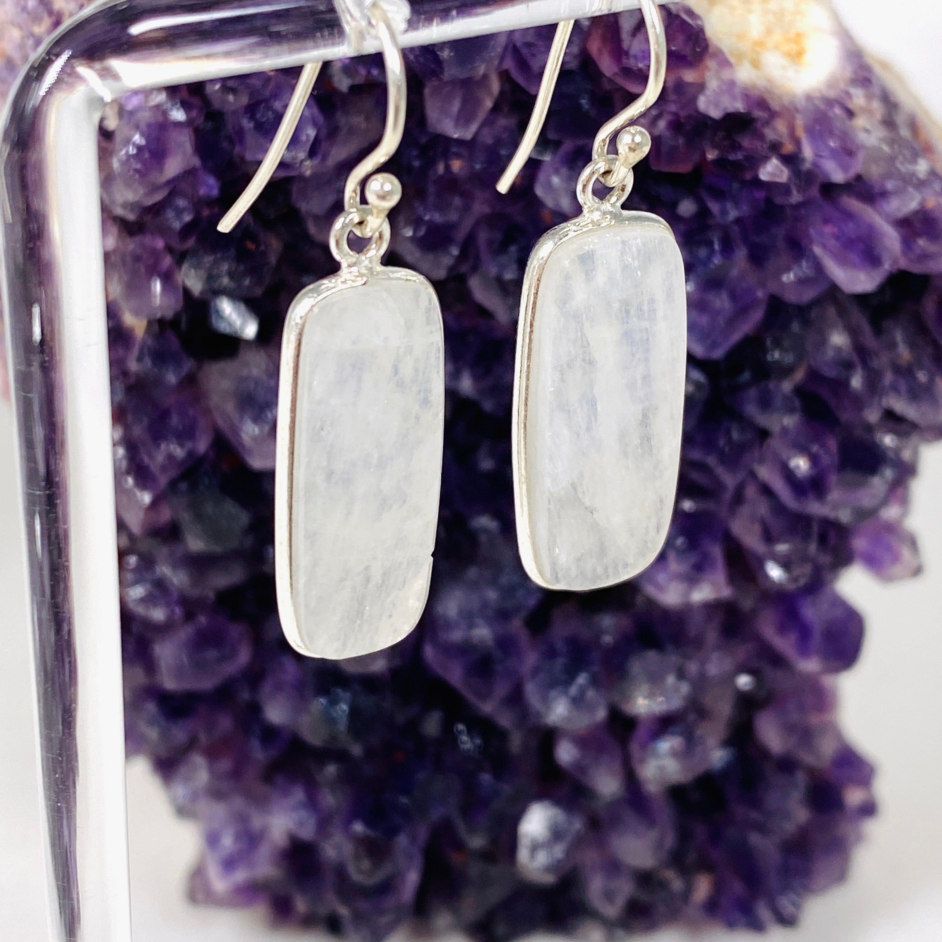 Moonstone Rectangular Earrings for Women - Sterling Silver Dangle Earrings KEGJ1390 - Perfect for Wedding, Party & Evening Wear