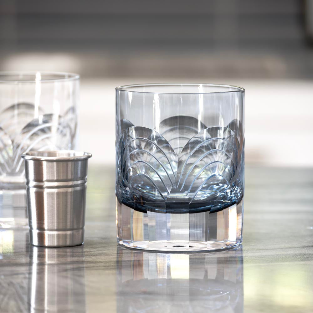 Premium Cascades Blue 7oz Whiskey Glasses Set of 2 - Heavy Base Rocks Glasses for Bourbon, Scotch & Cocktails - Perfect for Home Bar, Gifts & Entertaining