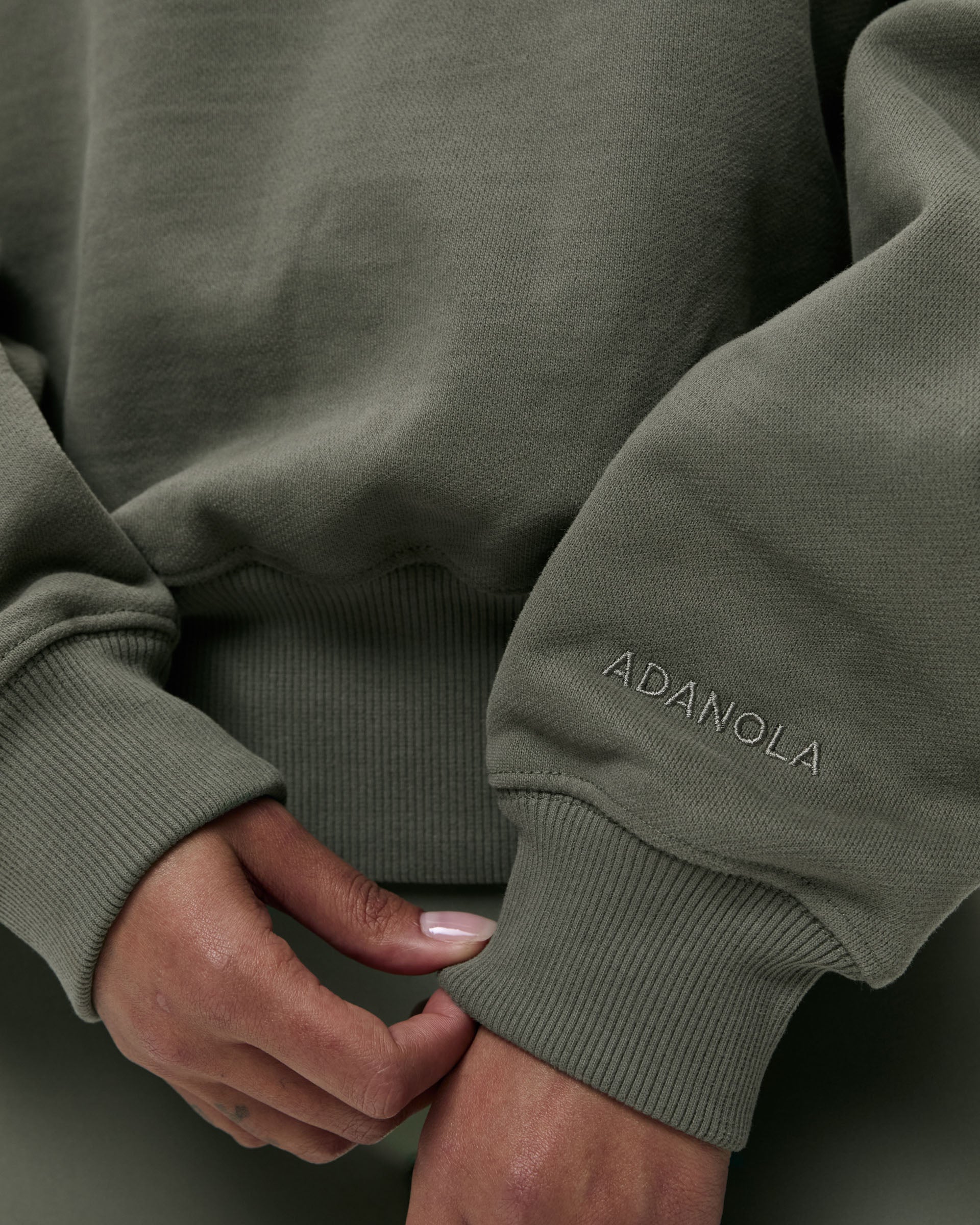 Relaxed Funnel Neck Zip Sweatshirt for Women - Olive Green Pullover Hoodie | Cozy Casual Wear for Fall & Winter, Lounge, Travel & Outdoor Activities