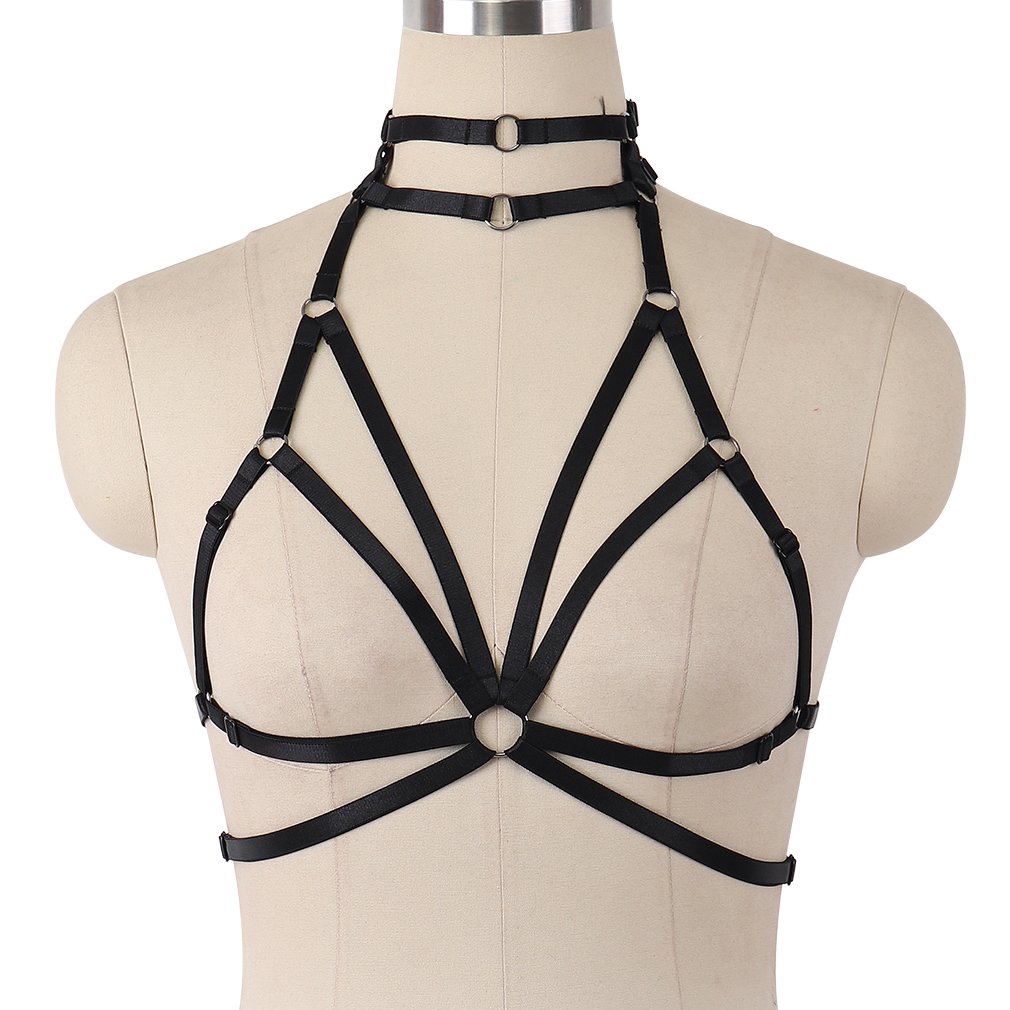 **Women's Gothic Punk Hollow-Out Body Harness Bra - Adjustable No Cup Bralette for Prom, Rave & Festival Fashion - Perfect for Gothic, Punk & Alternative Style Outfits**
