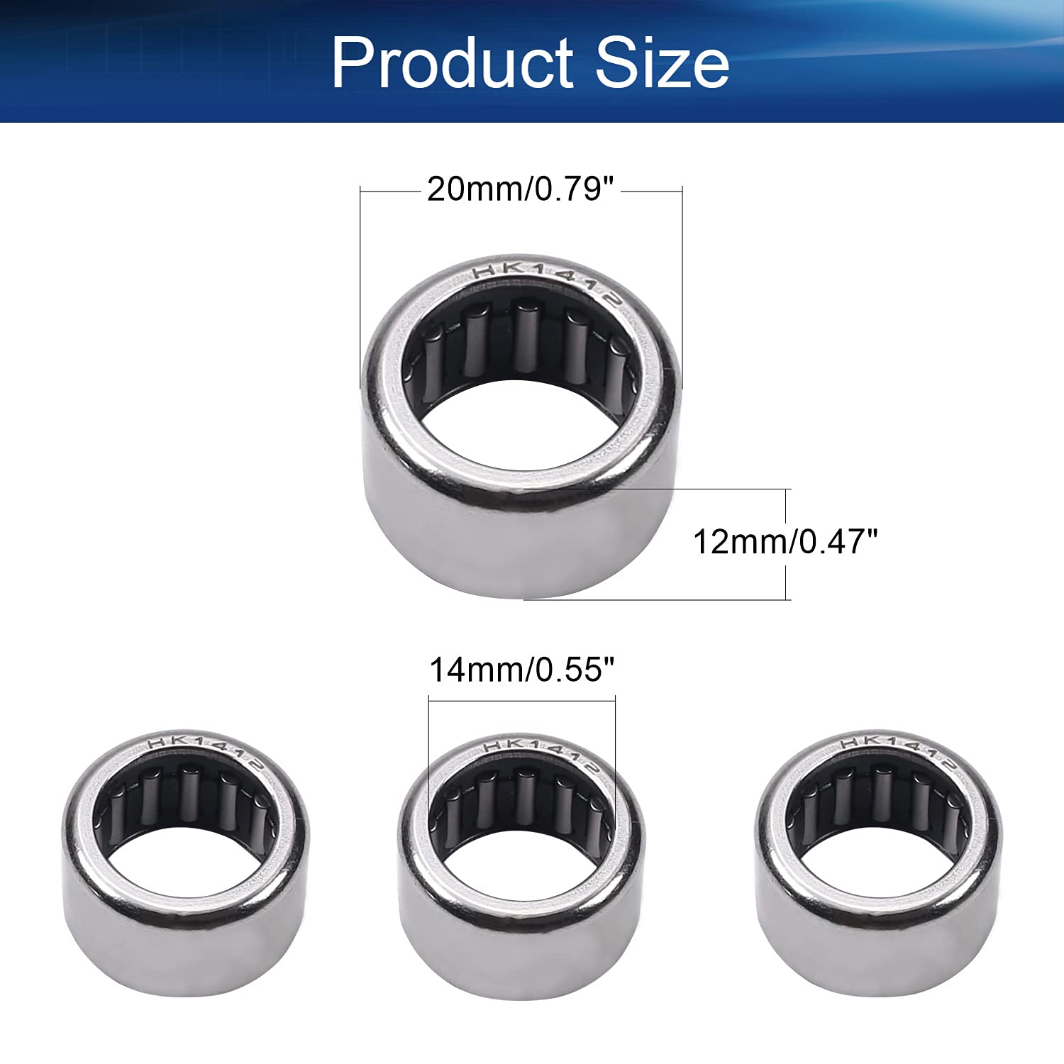 Yinpecly HK1412 Needle Roller Bearings - 14mm Bore, 20mm OD, 12mm Width - Open End, 7500N Static Load, 6800N Dynamic Load, GCr56 Steel - Perfect for Spin Mop Buckets, Industrial Machinery & Power Tools (1 Piece)