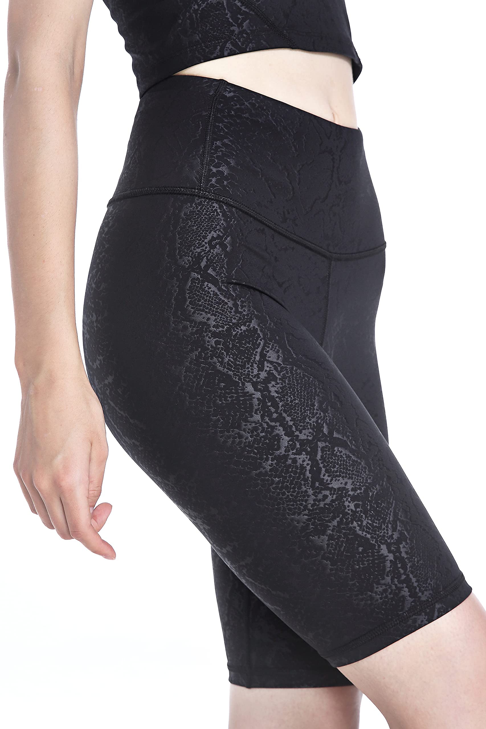 Women's High Waist Yoga Shorts with Pockets - Shiny Compression Workout Shorts for Running, Volleyball & Tummy Control - Perfect for Gym, Fitness & Active Lifestyle