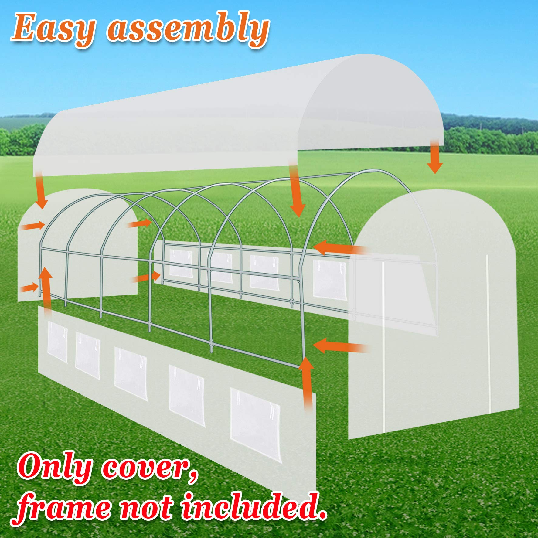 Heavy-Duty Replacement Greenhouse Cover for Large Walk-In Plant Tents - 24.6' x 10' x 7' White Camel Greenhouse Cover (5-Piece Set, Frame Not Included) - Perfect for Outdoor Gardening, Plant Protection & Year-Round Growing