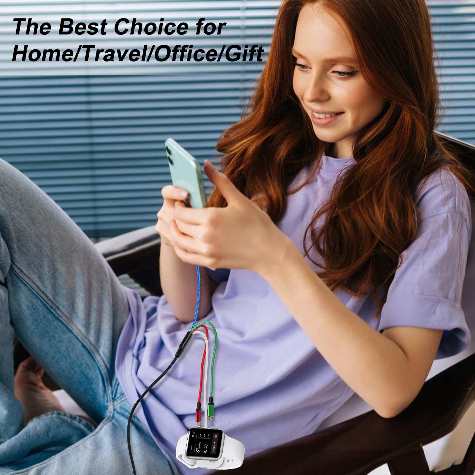 Apple Watch Charger - 4-in-2 Multi Charging Cable for iPhone 16/15/14/13, iWatch Ultra/SE/10-1 & Android Phones | 6FT Nylon Braided Fast Charging Cord | Perfect for Travel, Office & Home Use